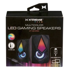 Xtreme Multicolor LED Gaming Speakers, Quality Sound/Unique Color Flow Cycle, Adjustable Volume Control, Works with Desktop/Laptop Computers, Easy DIY Installation with Included Cable