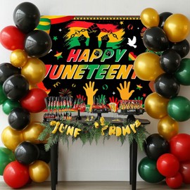 Mocsicka Happy Juneteenth Backdrop Banner June 19th Freedom Day Party Decorations Africa American Independence Day Background Banner Supplies 70.8 x 43.3 Inch