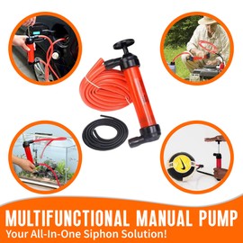 MeasuPro Siphon Hand Pump For Water - 15" Manual Water Pump, Gas Siphon Kit, Hand Bilge Pump With High Suction For Water Removal, Fuel Liquid Transfer