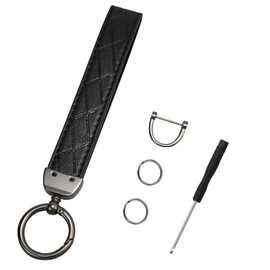 SMLBJUTE Wristlet Keychain, Leather Keychain, Universal Car Key Holder with 360-Degree Swivel, 2 Key Rings, Anti-Lost D-Ring (Black 7inch)