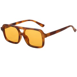 Teumire Retro Square Aviator Sunglasses for Women Men Classic 70s Vintage Trendy Rectangle Sun Glasses Shades UV 400 (Tortoise/Orange)