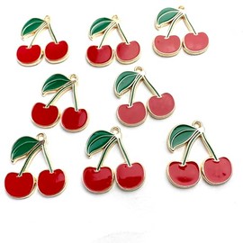 Heyiwell 10 PC Gold Plated Enamel Alloy Cherry Charm Pendants for Bracelet,Necklace,Earrings DIY Jewelry Making Accessories 22x23mm