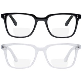 Yogo Vision Paquete de 2 gafas de lectura bifocales para hombres y mujeres, antideslumbrantes, ligeras, Negro / cristal, 50-19-144