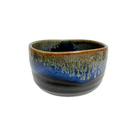 Japanese Matcha bowl 4.45 Inches Diameter Black with Blue Gradient and Brown Drip Pattern Mino Ware Pottery from Japan TG43423