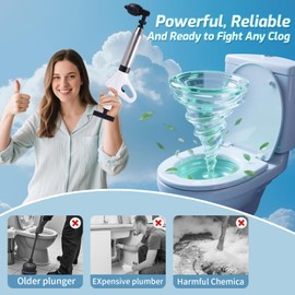 XZdream Toilet Plunger,Drain Clog Remover,High Pressure Air Drain Blaster Gun- Stainless Steel Air Plunger Tool for Unclog Toilet, Bathroom, Sink, Floor, Kitchen, Multipurpose Clog Remover Tool Set