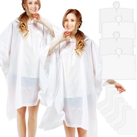 Kallwong 4 Pack Rain Ponchos for Adult,Reusable Raincoat Rain Jacket Rainwear Women Girls Men,with Disposable Waterproof Shoe Covers (White)