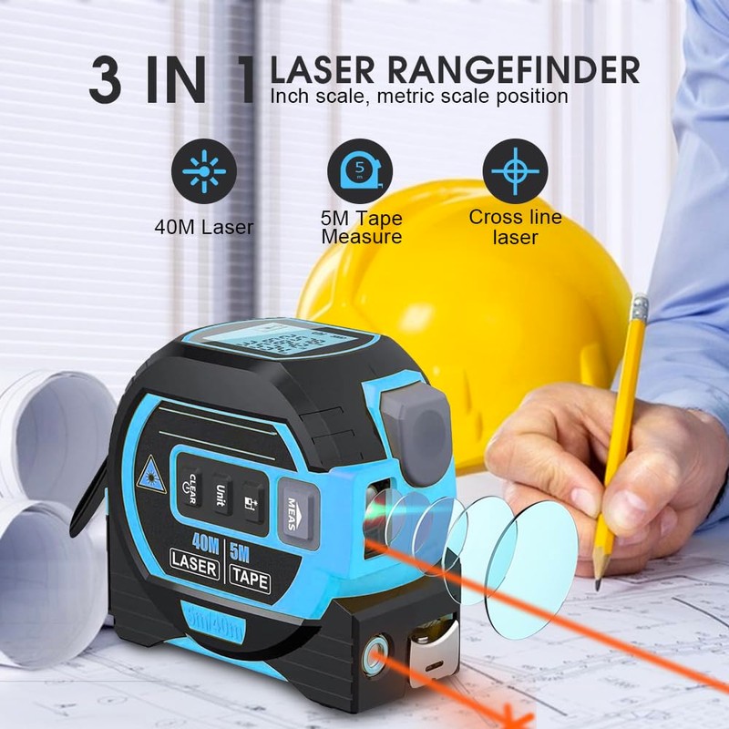 Chamgeco Almighty Ruler Laser Rangefinder, 3-in-1 Infrared Laser Tape Measure,
