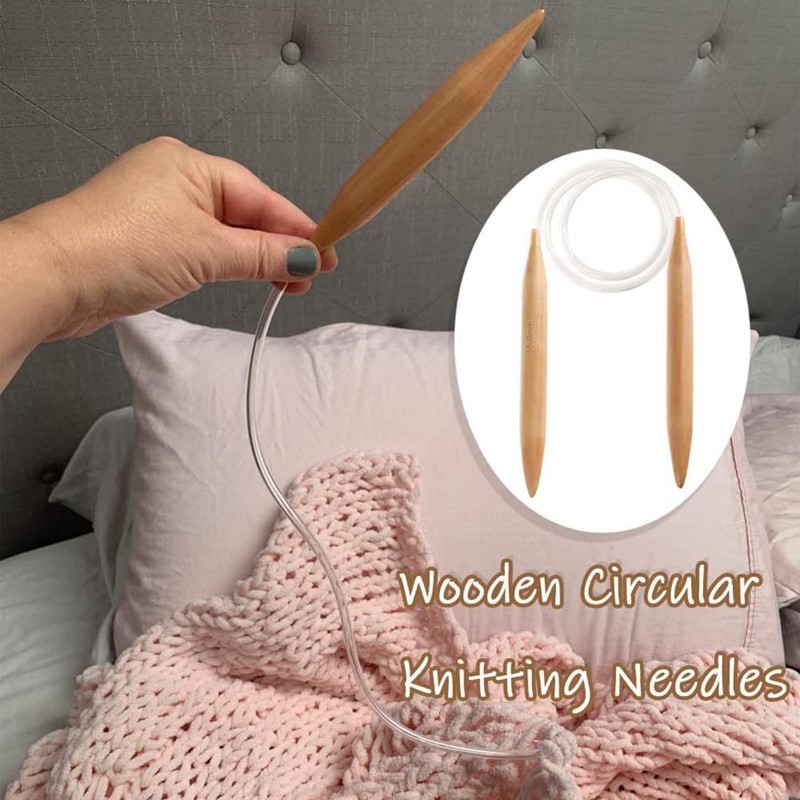 FEETER 3PC Wooden Circular Knitting Needles,15/20/25mm Natural Wood Jumbo Needle