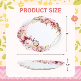 Fancy Land 24 Pcs Floral Oval Paper Plates 10 x 12 Inches Disposable Dinner Platters Heavy Duty Dinnerware Bulk Tea Party Wedding Supplies Decor