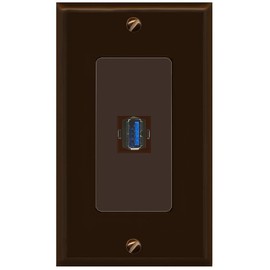 RiteAV 1 Port USB-3 Jack Coupler Female-Female Decorative Wall Plate [Brown]