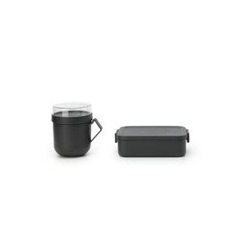 Brabantia Make & Take Lunch Set (Set of 2) Matching Soup Mug with Clear Compartment & Medium Lunch Box, BPA-Free, Travel To Go Meal Containers, Dishwasher Safe