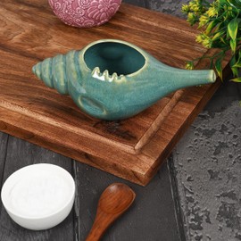 Qimacplus Leak Proof Durable Ceramic Neti Pot Comfortable Grip With10 Sachet Neti Salt | Microwave and Dishwasher Friendly Natural Treatment for Sinus and Congestion Attractive Designed (Light Blue)