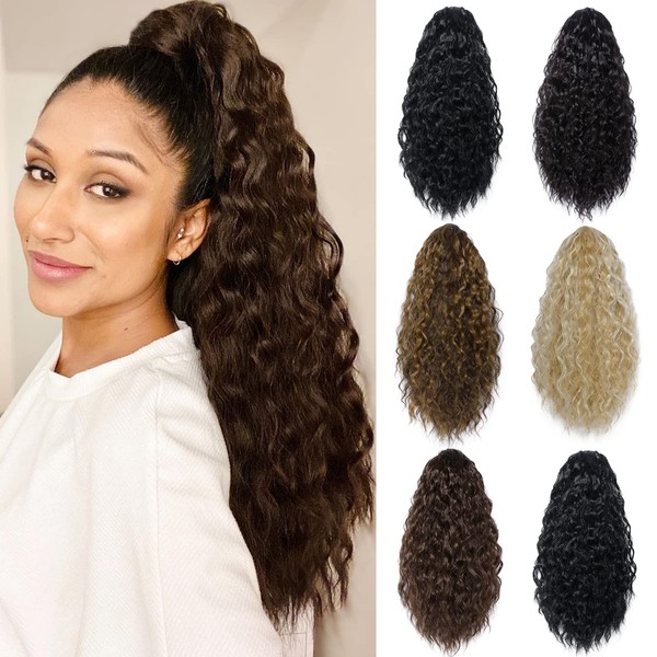 Yamel Curly Drawstring Ponytail Extensions for Women 14 inch Kinky Synthetic Clip in Ponytail Hair Extensions