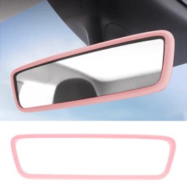 Car Rear View Mirror Cover, Pink Car Rear View Mirror Protector Frame Compatible with Model 3/Y Silicone Auto Rearview Mirror Protection Cover, Interior Rear View Decoration Trim Frame Car Accessories