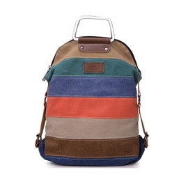 PORRASSO Women Backpack Canvas Crossbody Bag Multi-Color Striped Shoulder Bag Satchel Ladies Tote Daypack for Travel Work Shopping Daily Use Orange