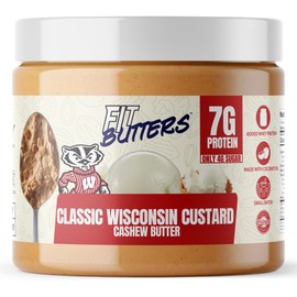 Fit Butters Classic Wisconsin Custard Cashew Butter - Added Protein and Coconut Oil, Low Carb, Low Sugar, Complete Protein Dessert Flavored Nut Butter