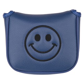 Golf Club Center Shaft Square Mallet Putter Head Cover Smiley Face Embroidery with Magnetic Closure (Blue)