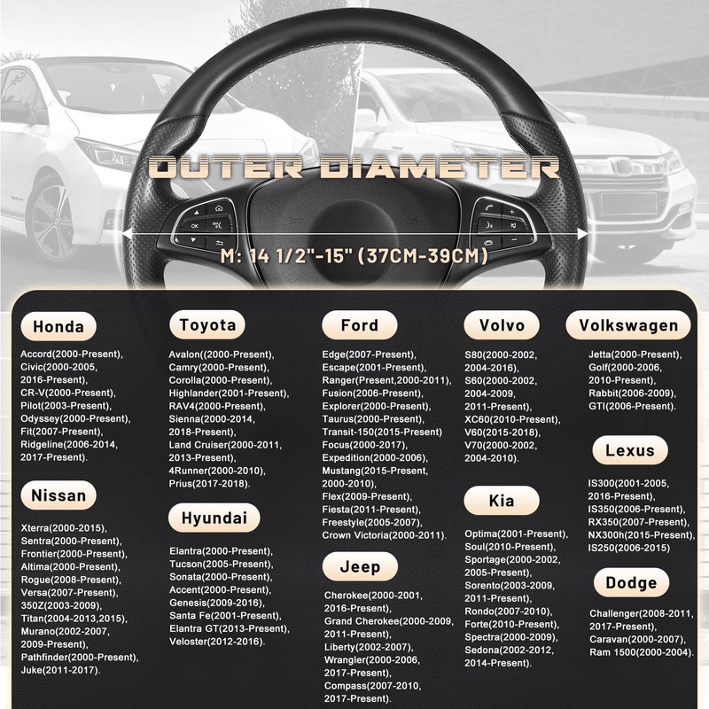 SEG Direct Car Steering Wheel Cover Universal Standard Size 14.5-15