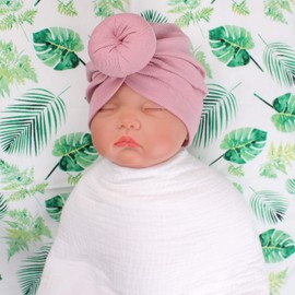 PEECABE Toddler Baby Girl Beanie DIY Knotted Bow Hat Little Girls Soft Elastic Pompom Hats 5-Pack for Summer Fall (Pompom(White+Black+Gray+Pink+Dark Pink))