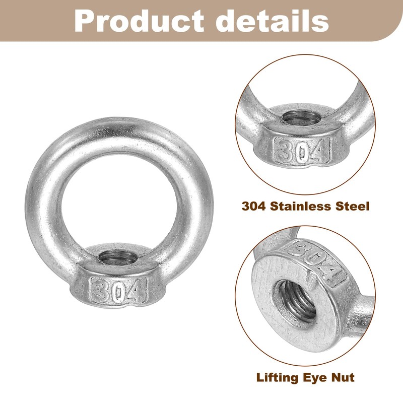sourcing map M8 Lifting Eye Nut, 304 Stainless Steel Ring