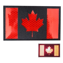 3x5 Large Reflective Canada Flag Tactical Patches Hook-Fastener Backing Canadian Maple (5" Width x 3" Height) (black .red)