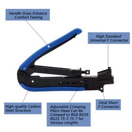 TLS.eagle Coax Cable Crimper Kit - Adjustable RG6 RG59 RG11 Coaxial Cable Stripper Pack of 20 F Compression Connectors