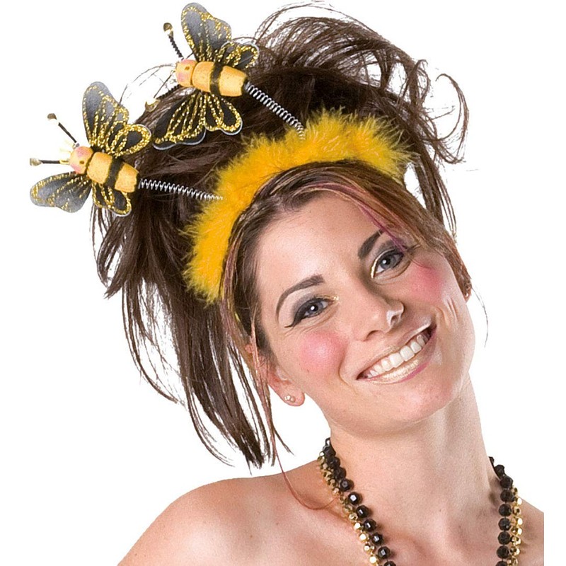 Headband with Bee, Wobble Bee, Feathers, Theme Party, Carnival, Bee,