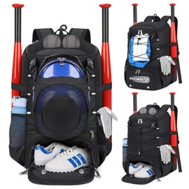 Mochila de Beisbol Bolsa de Sóftbol con compartimento para zapatos Mochila Deportiva con portacascos Mochilas para Gym para jóvenes y adultos Bolsas de Béisbol para bate, guante, softball, Negro