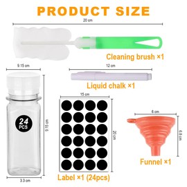 YOYEAH Pack of 24 Small Bottles for Filling 60 ml Ginger Shot Bottles for Filling - Small Plastic Bottles with Funnel, Brush and Label Sticker - Mini Bottles