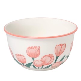 ONTUBE 10 OZ Ceramic Cute Bowl Set of 2, Pink Tulip Flower Soup Bowls for Cereal, Salad, Pasta, Soup, Dessert, Serving, Home Decor, Microwave & Dishwasher Safe, 4.55'' L X2.46'' H(Pink Flower)