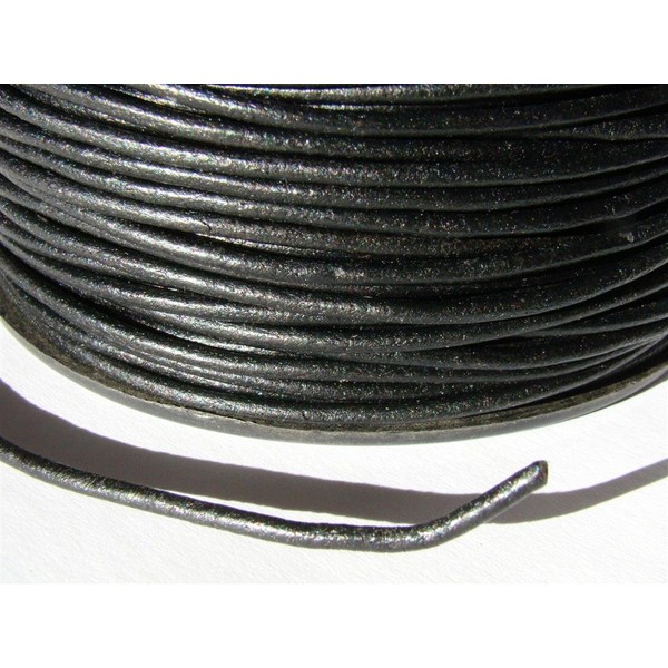 esnado Leather Cord, Leather Cord, Leather Strap, 5 m, Round, 2.0 mm, Black