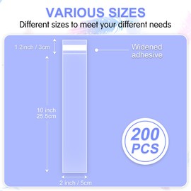 COQOFA Self Sealing 2x10" 200 Pcs Pretzel Rod Bags Clear Cellophane Bags Pretzel Sticks Individual Bags Long Self Adhesive Candy Pop Treat Bags Resealable Pen Packaging Bags