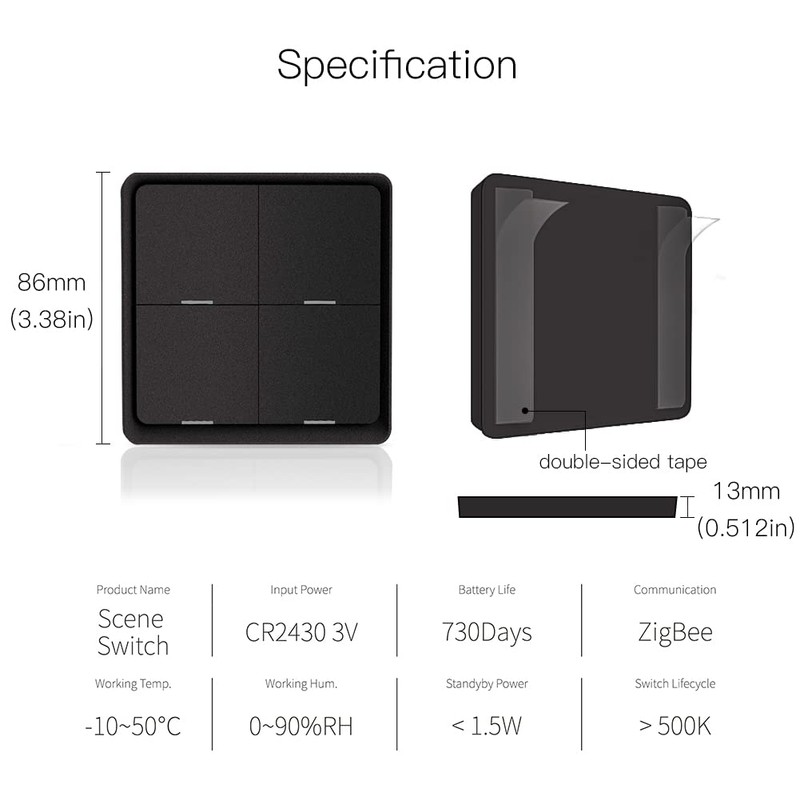 ZigBee Wireless Remote Control Smart Switch Wall Panel Transmitter,Requires MoesGo