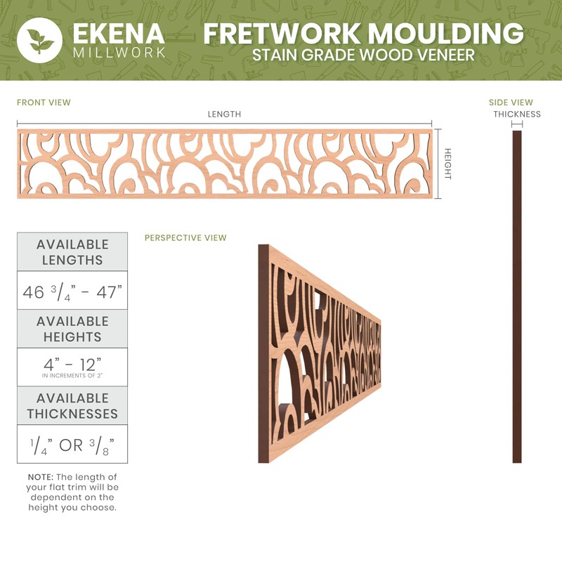 46 3/8"W x 4"H x 1/4"T Somerset Fretwork Moulding, Walnut