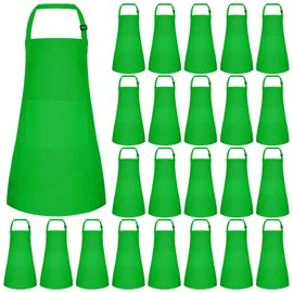 Morcheiong 24 Pack Adjustable Kids Apron Bulk with 2 Pockets Toddler Apron Kids Painting Aprons for Cooking Baking Painting Boys Girls (Green)