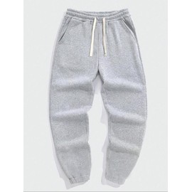 Men's Plain Drawstring Waist Practical  Sweatpants, Casual Fitted Pockets Design Jogger Pants for Fall, Fashion Men's Regular Fit Bottoms for Daily Wear, Boys Clothing - Color: Light Gray, Size: M