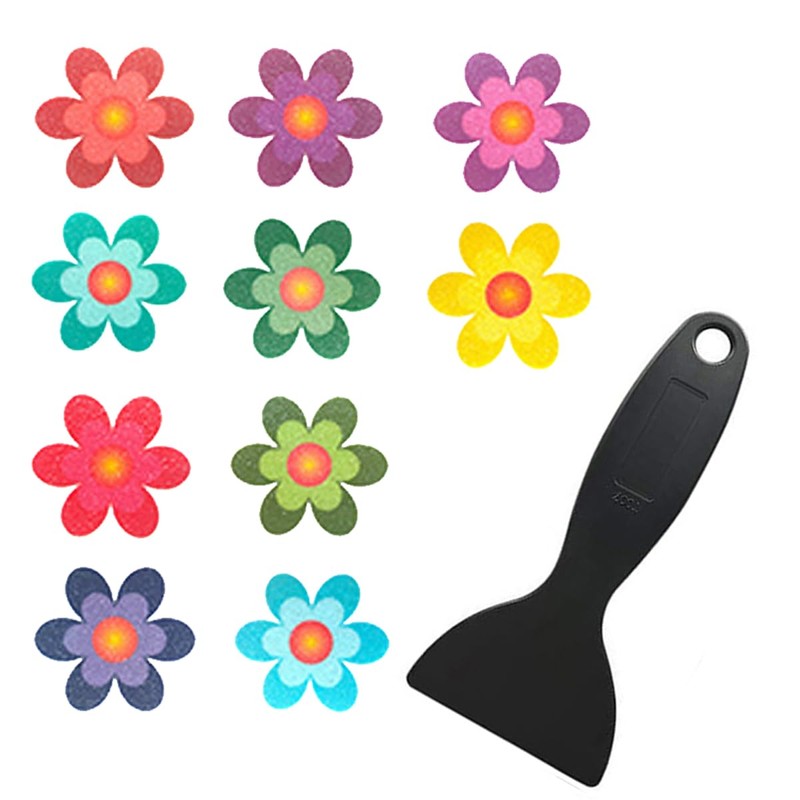 Non-Slip Bathtub Stickers, Floral Design, 10-Pack with Application Scraper (10)