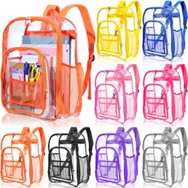 Sanwuta 8 Pcs 17 Inch Clear Backpack Bulk for Students, Heavy Duty PVC Transparent Backpack Stadium Approved Bookbag (Colorful)