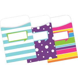 Barker Creek Peel & Stick Library Pockets, Happy, 3 Designs, Great for Holding Library, Index, and Flash Cards, Hall Passes, Recipes, and More! 3-1/2" x 5-1/8", 30 per Pkg (1234)