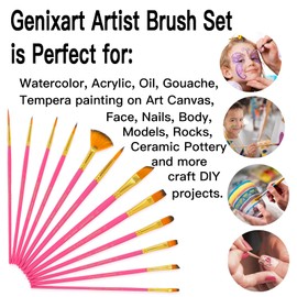 Paint Brush Set for Acrylic, Oil, Watercolor Painting - Synthetic Nylon Hairs Artist Paintbrushes for Nail, Face, Body Art - 12 Pack Paint Brushes for Students & Adults (PinkRed)