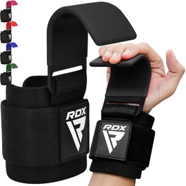 RDX Weight Lifting Hooks Straps Pair, 8mm Neoprene Padded Wrist Wrap Support Non Slip Rubber Coated Grip Deadlift Powerlifting Chin Pull Up Exercise Fitness Training Bodybuilding Gym Workout Men Women