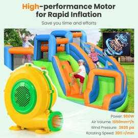 Costzon Air Blower, 950W Bounce House Blower, Pump Fan Commercial Inflatable Bouncer Blower, 2620pa Air Blower for Inflatables, Perfect for Inflatable Water Slide, Jumper, Bouncy Castle