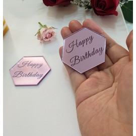 Juego de 12 discos hexagonales para decoración de tartas, espejo de cumpleaños, acrílico, decoración para cupcakes, mini decoraciones de acrílico (espejo rosa)