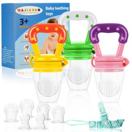 WAJIAYON Baby Fruit Feeder/Food Feeder Pacifier (3 Pack)- Infant Teething Toys | Fruit Pacifier Feeder | Silicone Teether Feeder Baby | Baby Feeding Essentials | Food Pacifier for Babies - Pink