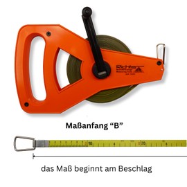 Richter Metri-Polysan Steel Tape Measure 13 mm Wide with Plastic Frame Type "R" Length 100 m Tape Measure Coated with Polyamide - Start of Measure "B" - cm Graduation - Set Includes 1 x Dewepro® Ruler