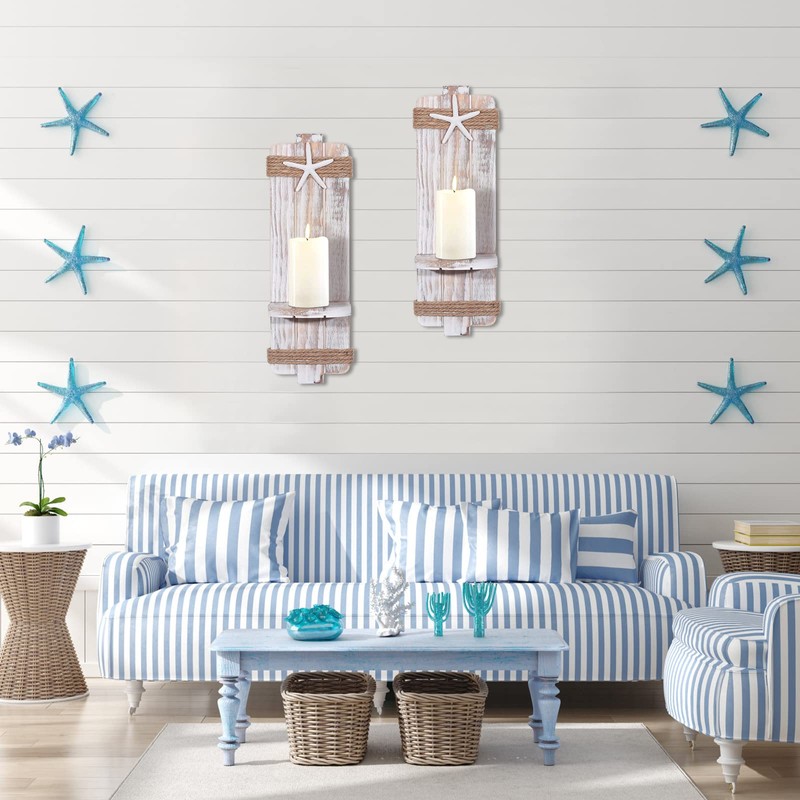 Disdressed Starfish Wall Candle Sconces (Set of 2) - Beach