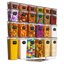 Airtight Food Storage Containers with Lids, 24 PCS Kitchen and Pantry Organization Canisters, BPA-Free, PVC-Free, Food-grade Plastic Leak-proof Jars for Cereal, Flour, Sugar, Extra 24 Labels & Marker