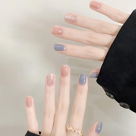 ALLEVG] Nail Tip, Blue, 24 Pieces, Nail Tip, Short, Pink, Spring/Summer, Popular, Japanese Style, Cute, Simple, Stylish, Coming of Age Ceremonies, School Entrance Ceremonies, Graduation Ceremonies