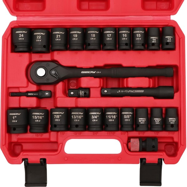 1/2" Drive Socket Wrench Set: 25-Piece SAE & Metric Impact
