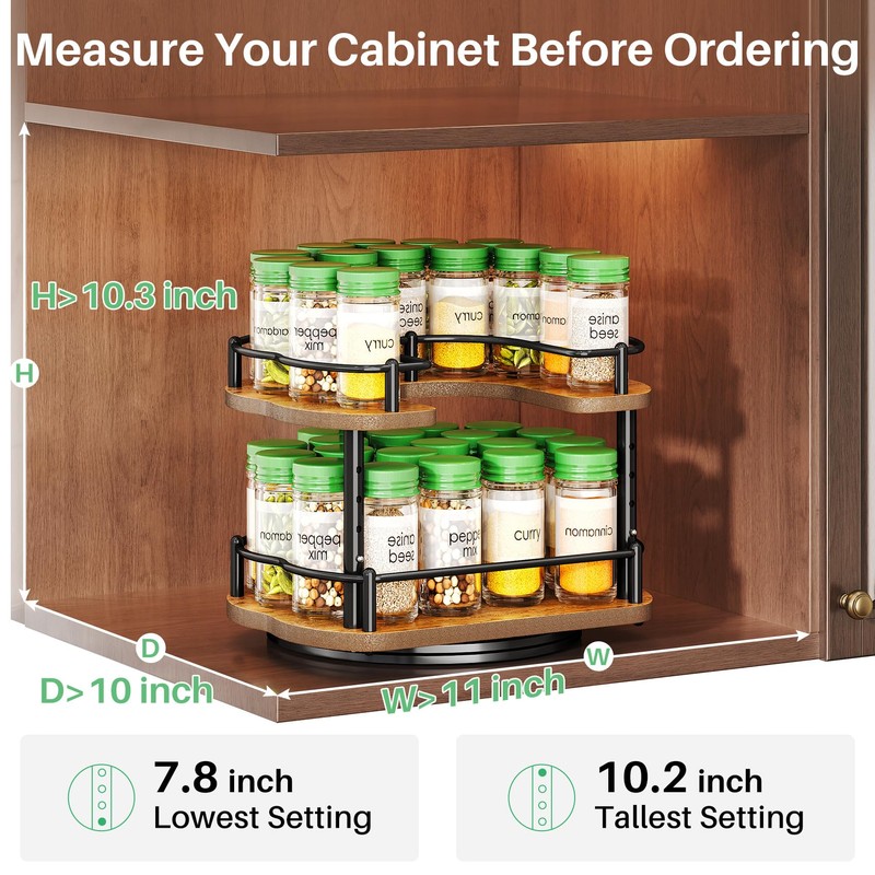 Spice Rack Organization for Cabinet - Height Adjustable Rotating Lazy